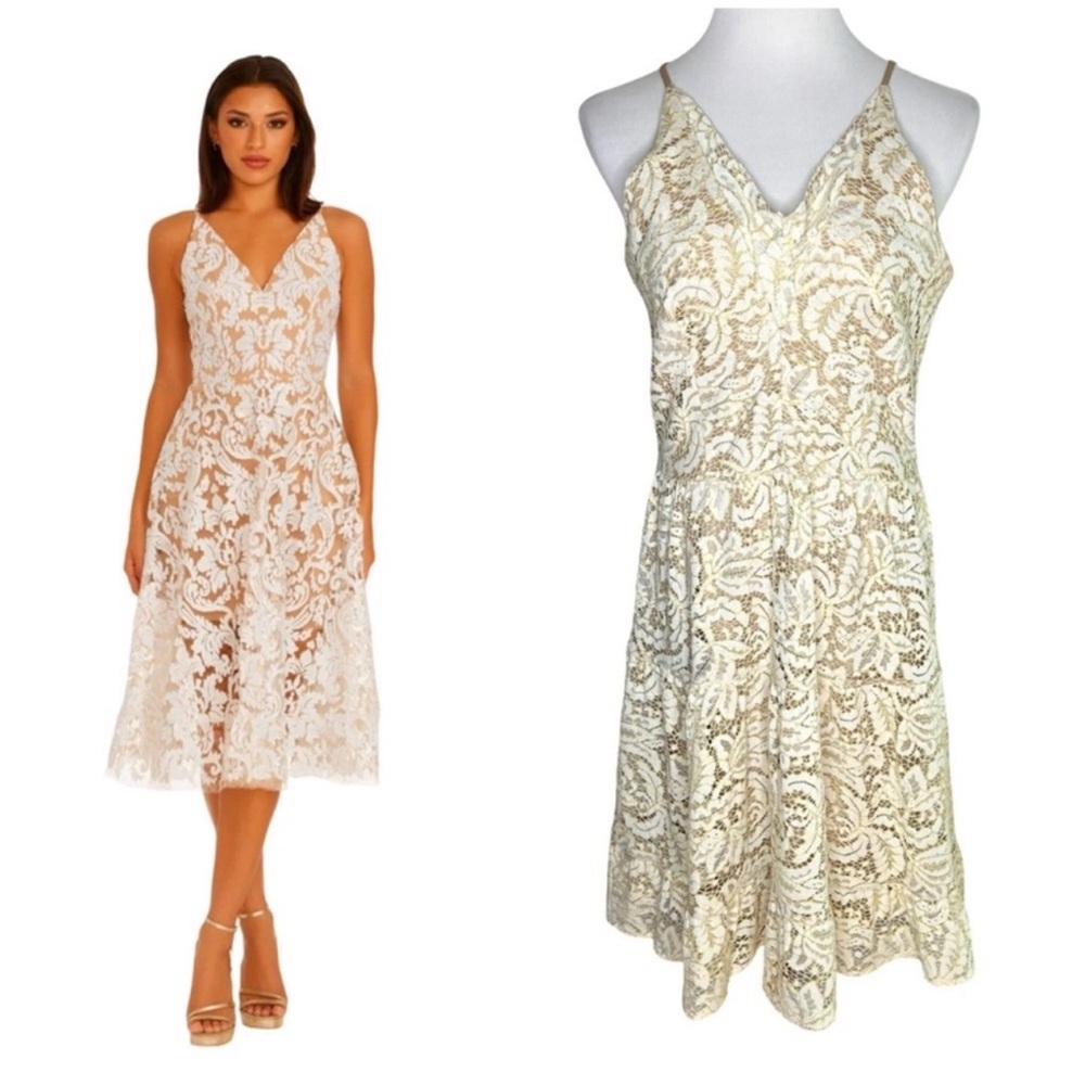 Dress The Population Lace Fit & Flare Midi Dress Size XL Cream Special Occasion